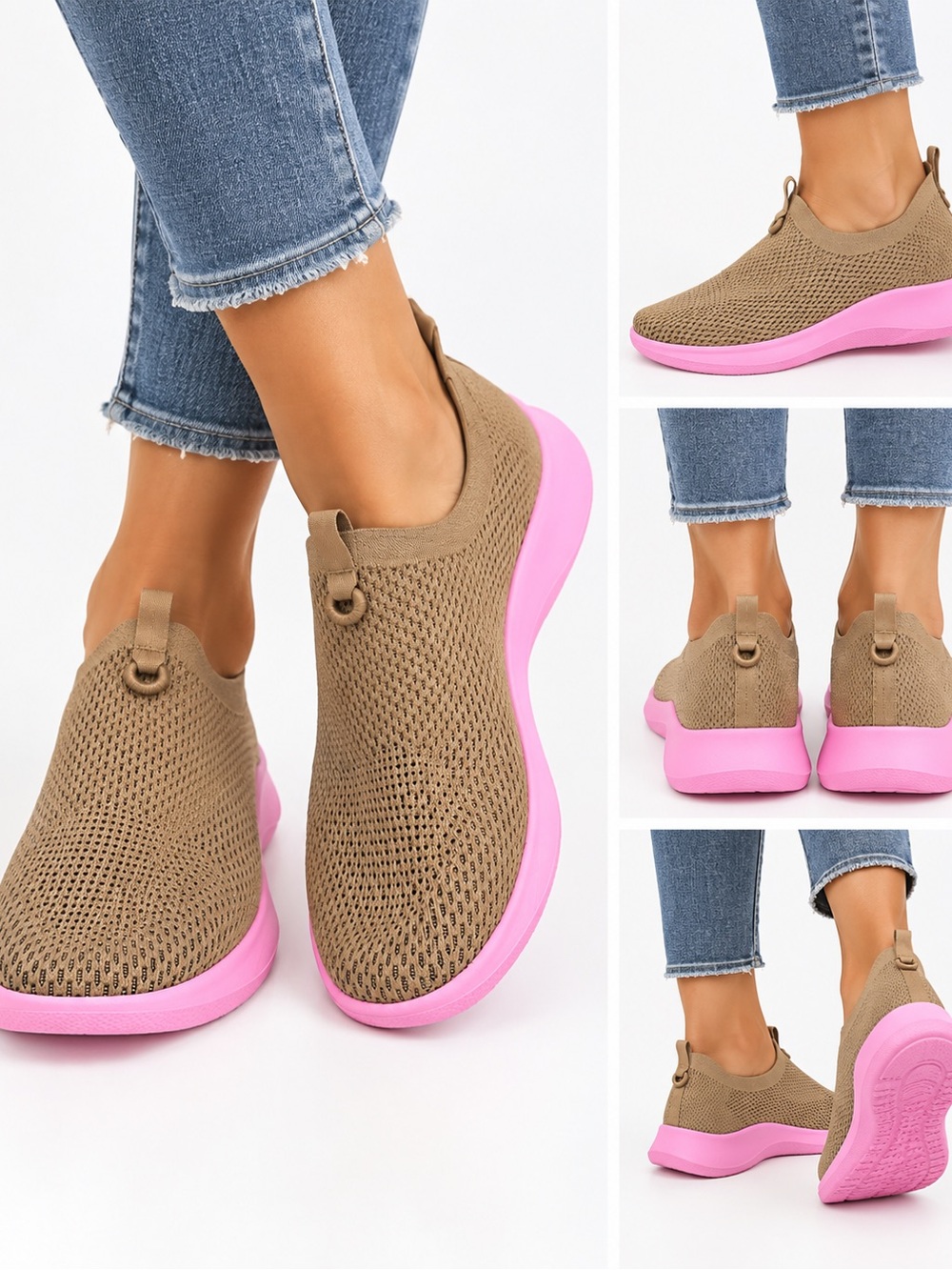 allbirds Taupe Knit Slip-On Sneakers with Pink Sole